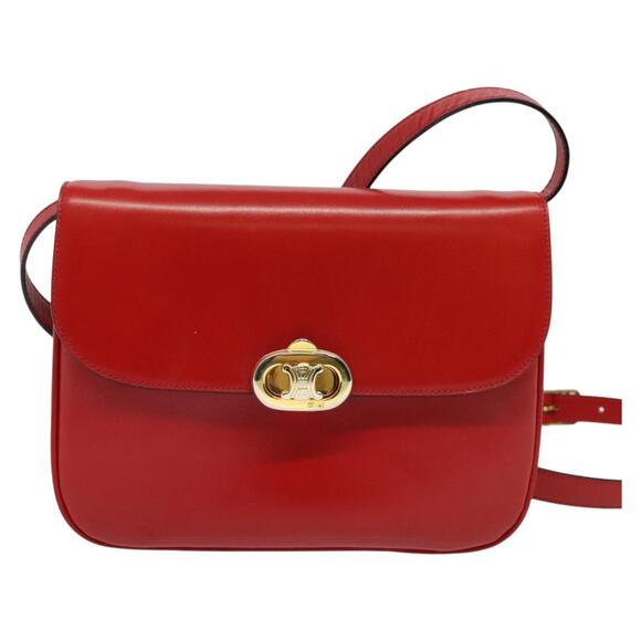 CELINE Shoulder Bag Leather Red Gold - Picture 2 of 13